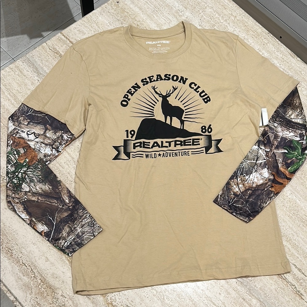 🆕 NWT Realtree Men's Tan and Camouflage Long Sleeve Shirt size M